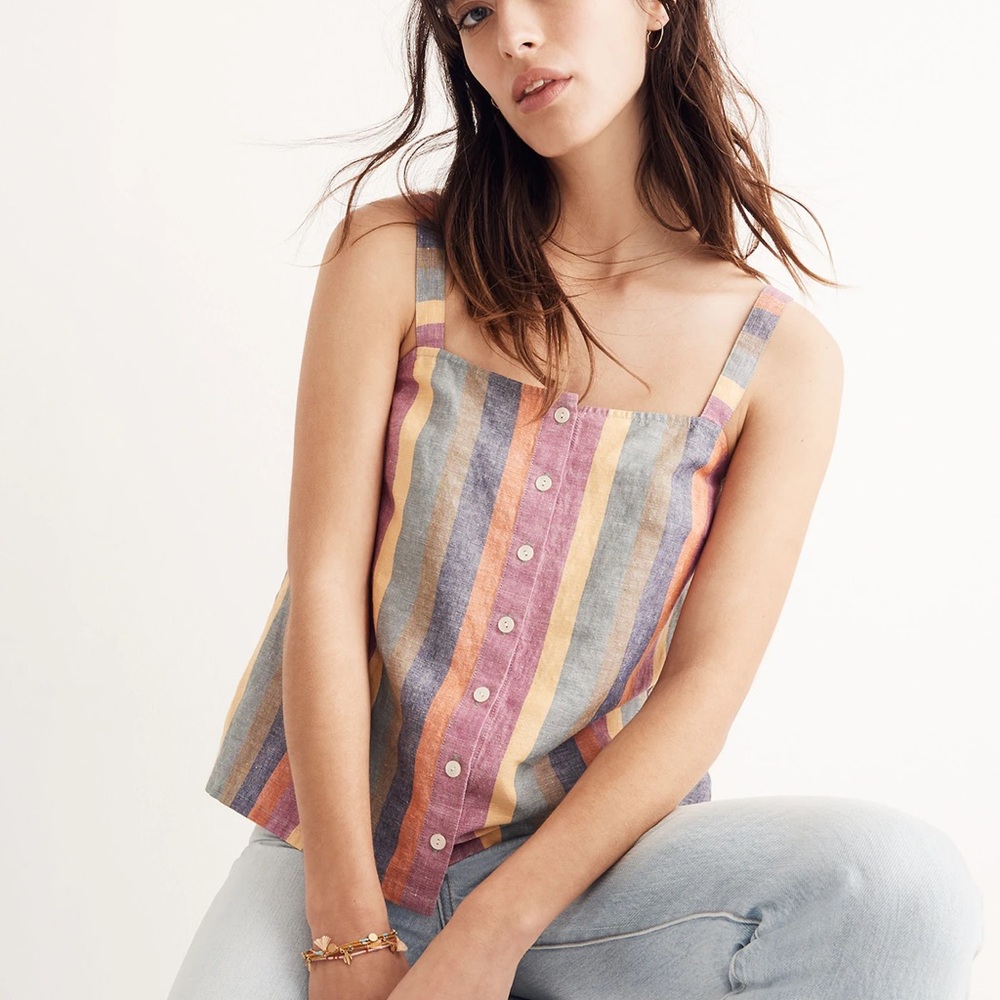 MADEWELL Rainbow Stripe Button-Front Tank Top Size Small